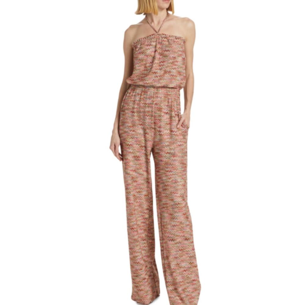 Ramy Brook Jumpsuit Pink Punch Chevron Iva Chevron Halter